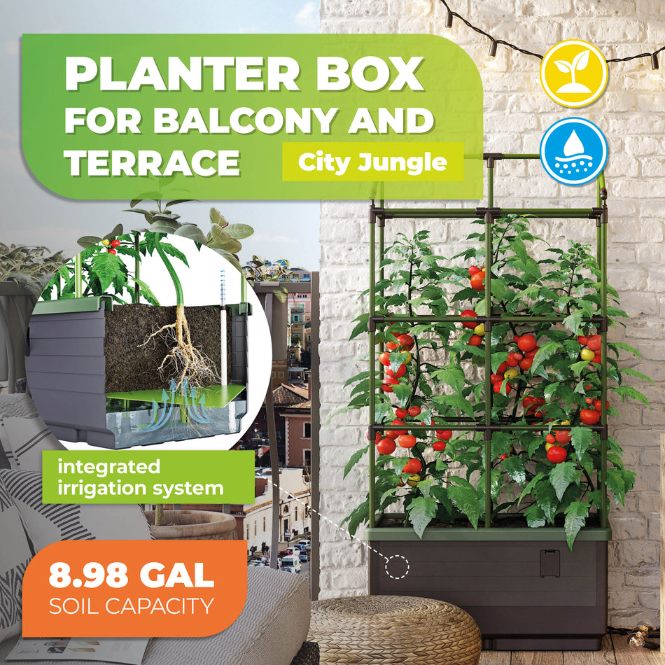 Raised Garden Bed CITY JUNGLE, Watering System, Trellis, Planter Box 2 x 1.1 x 4.2 ft.