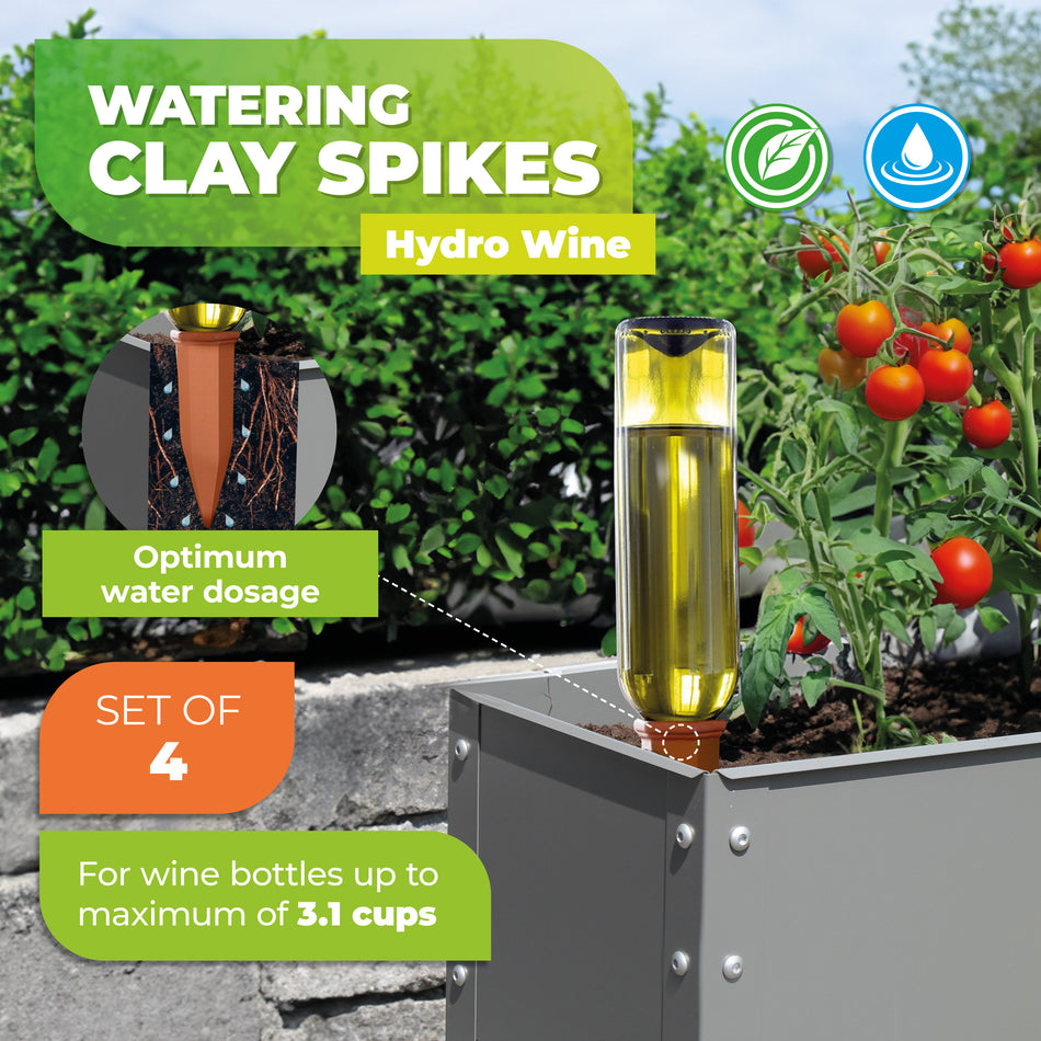 Plant Watering Stakes HYDRO WINE - 4 pcs., Clay Spikes for Wine- and PET-Bottles