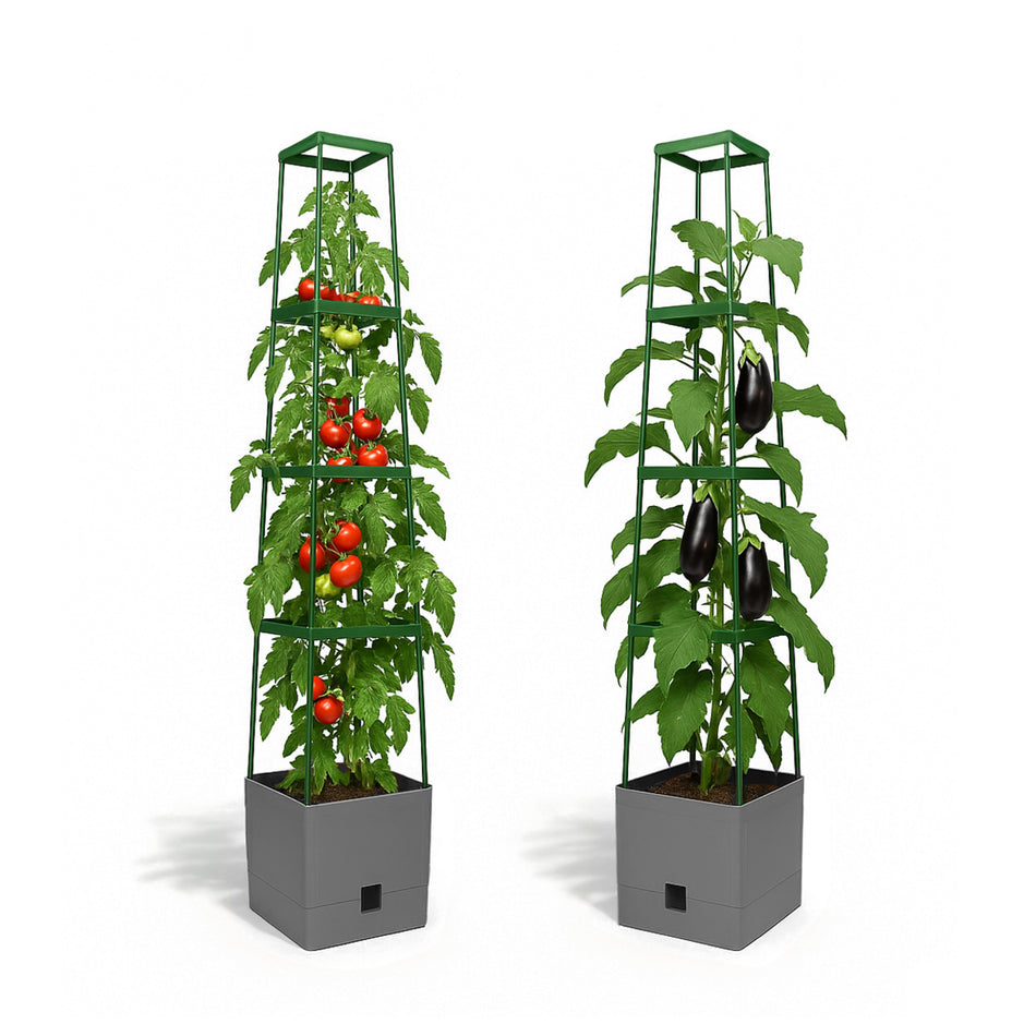 Plant Tower with Watering System MAXITOM - 2 pcs. Grey, with Green Trellis