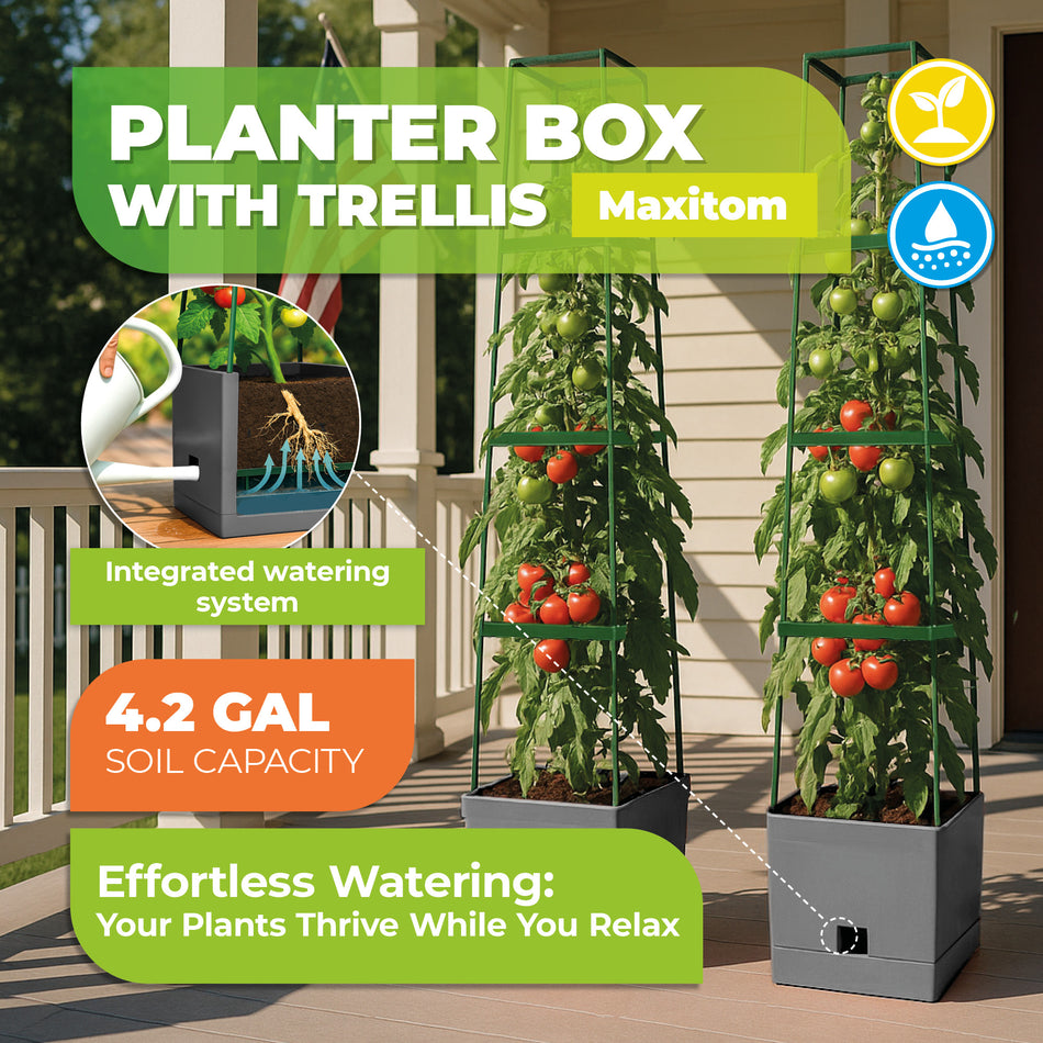Plant Tower with Watering System MAXITOM - 2 pcs. Grey, with Green Trellis