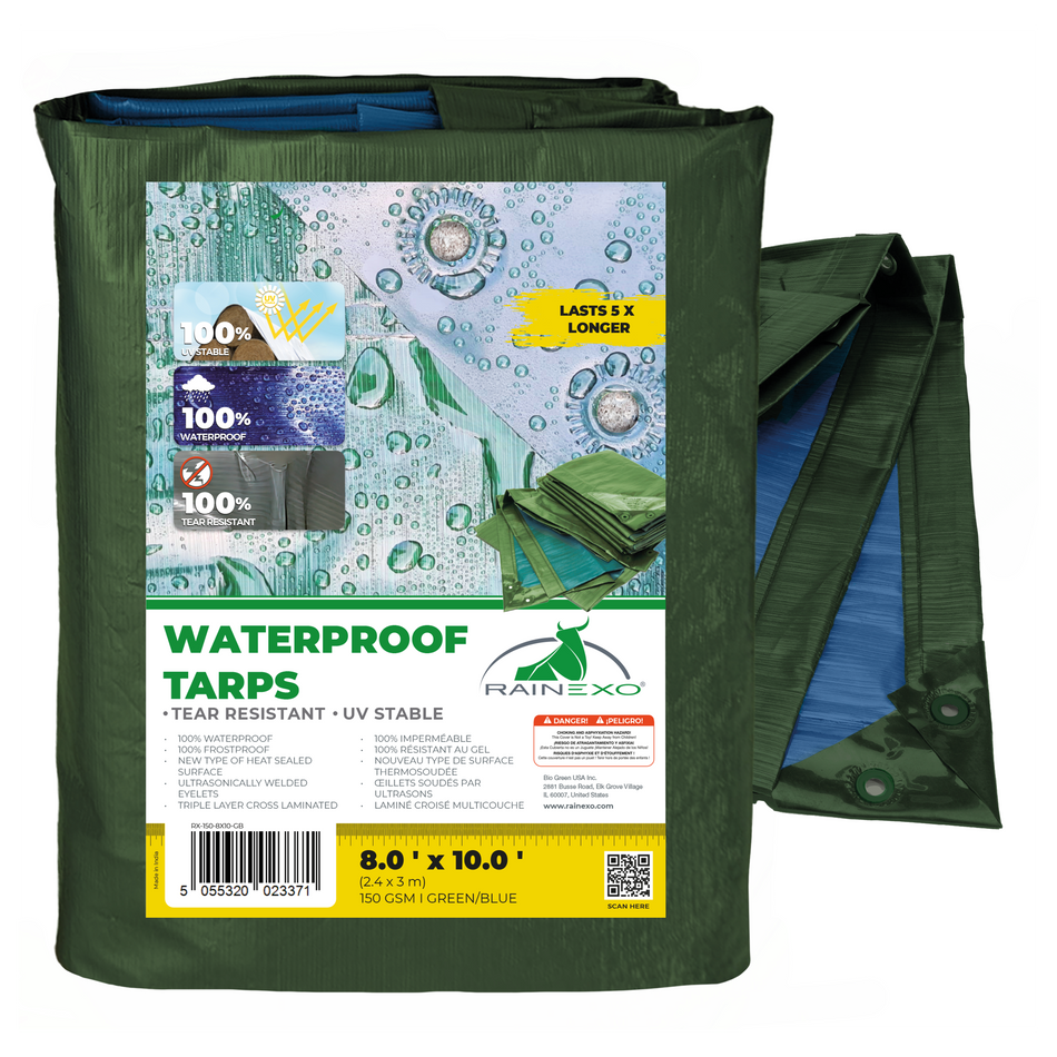 Heavy Duty Poly Tarp, Waterproof, Garden, Camping, Furniture Cover 150 GSM Green