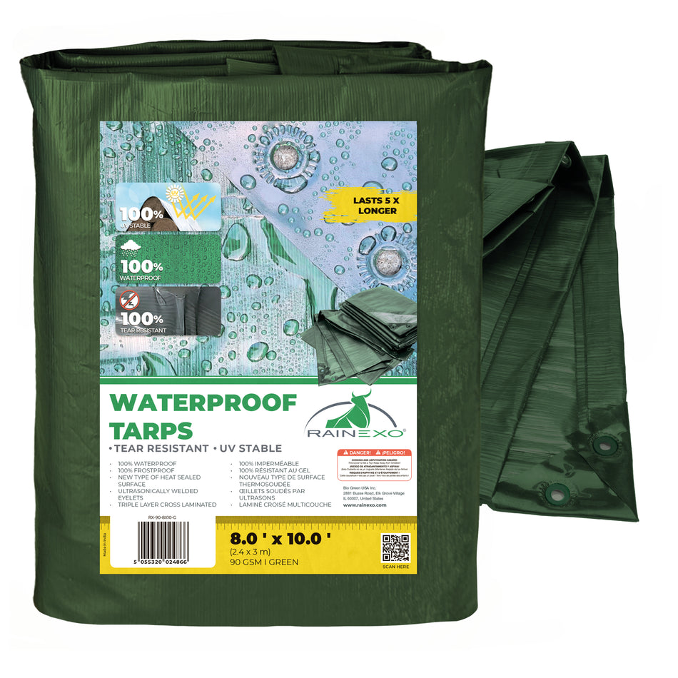 Heavy Duty Poly Tarp, Waterproof, Garden, Camping, Furniture Cover 90 GSM Green