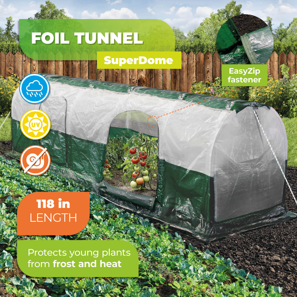 Foil Tunnel SUPERDOME, Protects against Frost & Heat, 118 in with 2 Zippers