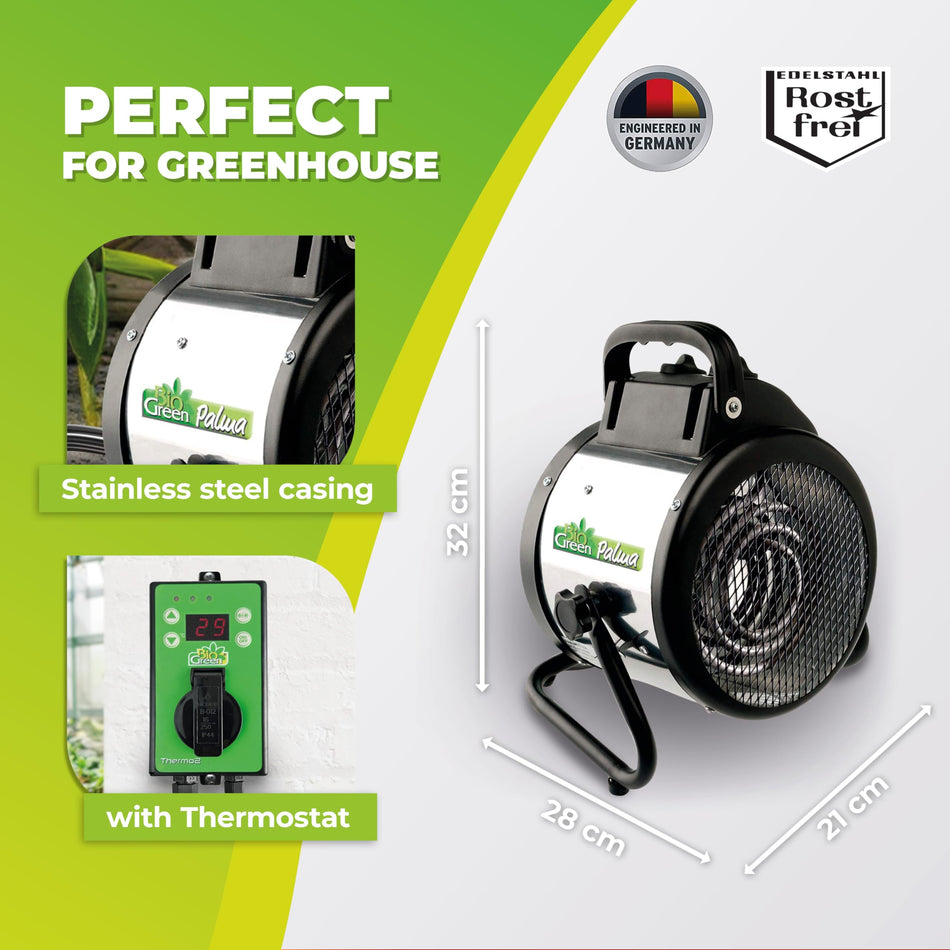Electric Greenhouse Heater & Fan with Digital Thermostat PALMA, 5120 BTU