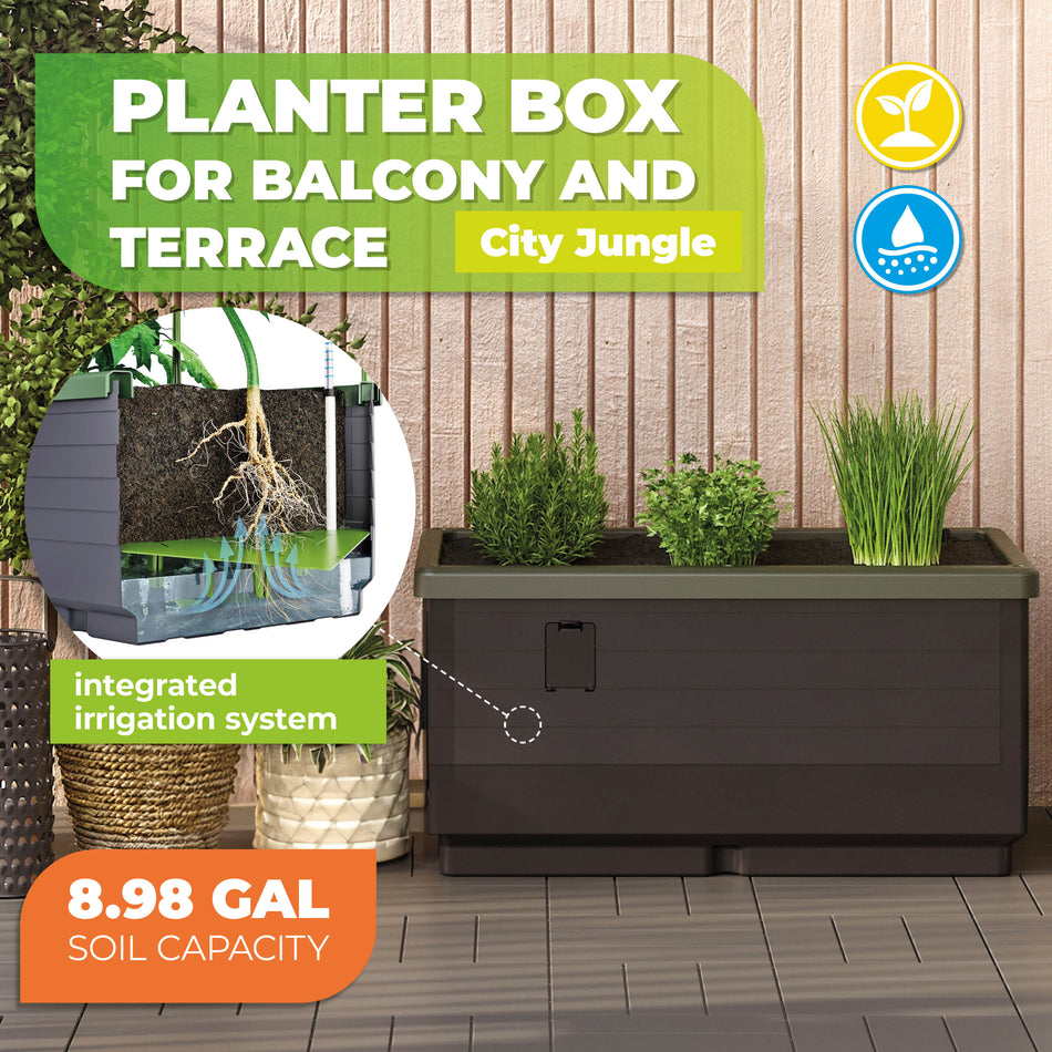 Raised Garden Bed CITY JUNGLE, Watering System, Planter Box 2 x 1.1 x 1.1 ft.