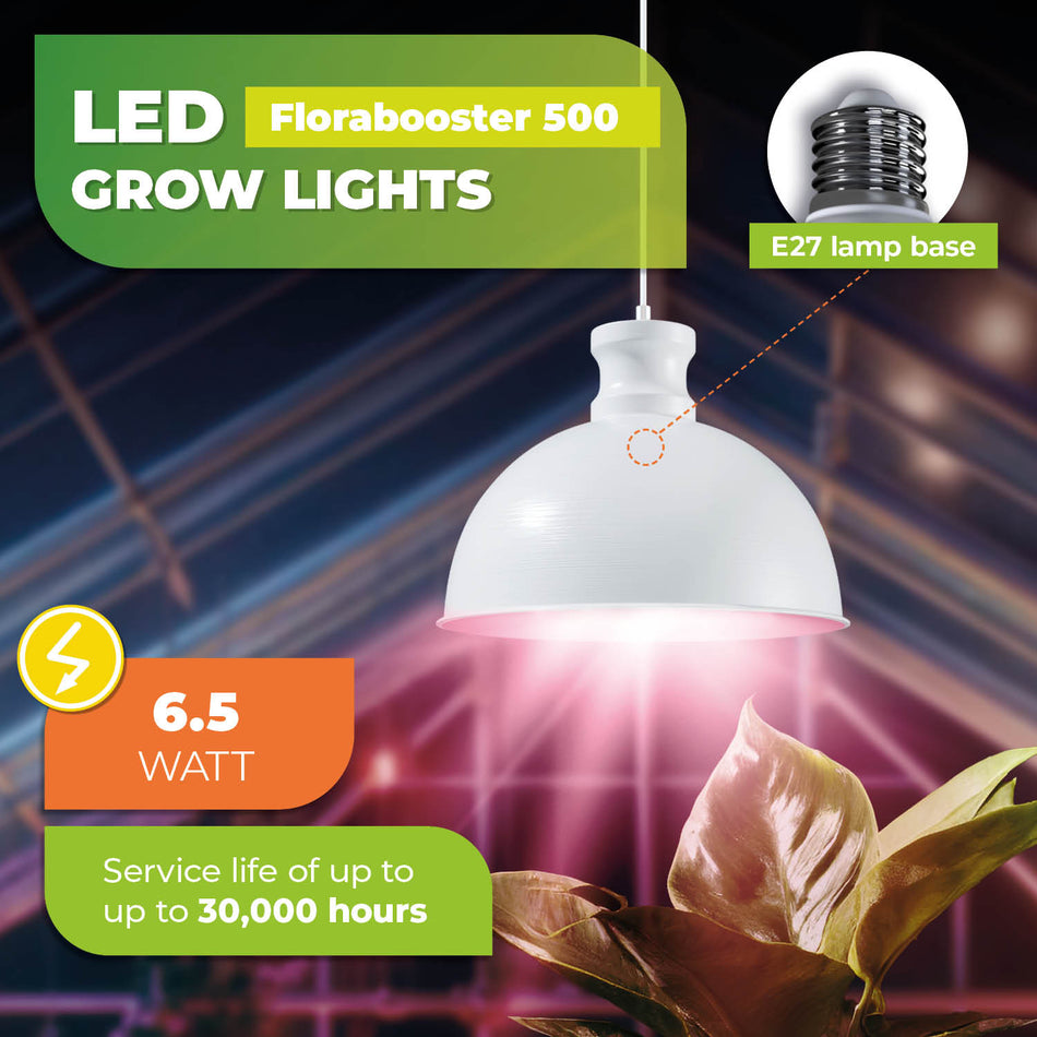 Plant Lamp White FLORABOOSTER 500, Full Spectrum LED, 6,5 Watts