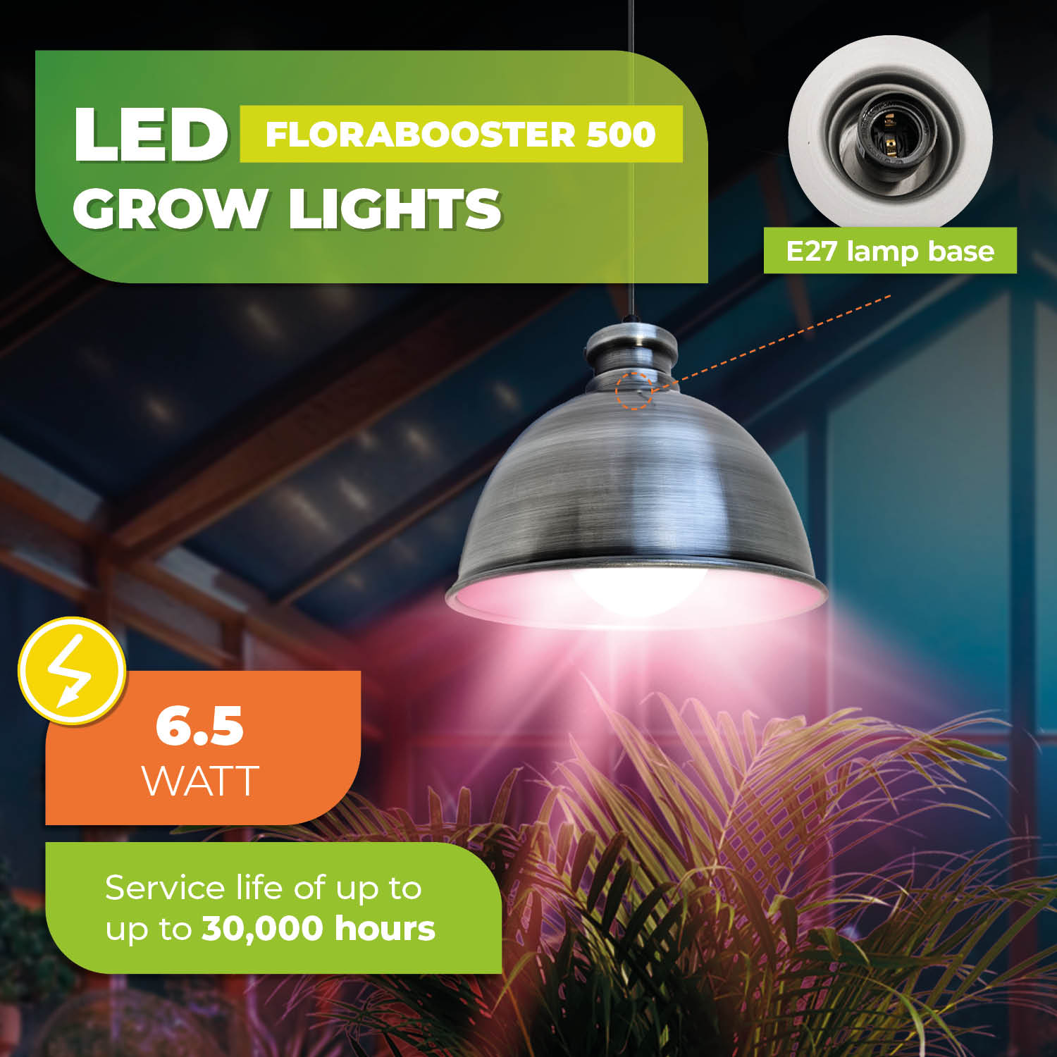 grow light bulbs for shop lights Plant Lamp Zinc Florabooster 500, Full Spectrum LED, 6,5 Watts