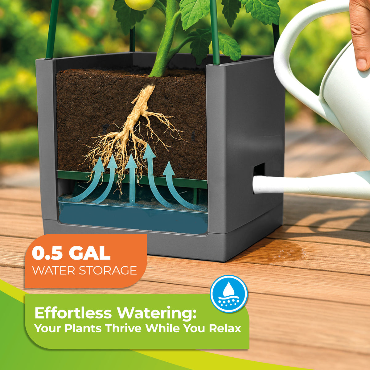 self-watering planter box Black Polypropylene Planter Tower Boxes with Self-Watering (2 Count)