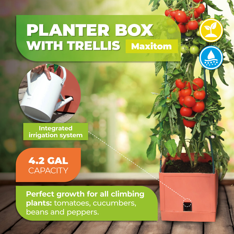 Plant Tower with Watering System MAXITOM - 2 pcs. Orange, with Green Trellis