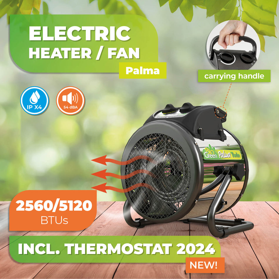 Electric Greenhouse Heater & Fan with Manual Thermostat PALMA, 5120 BTU