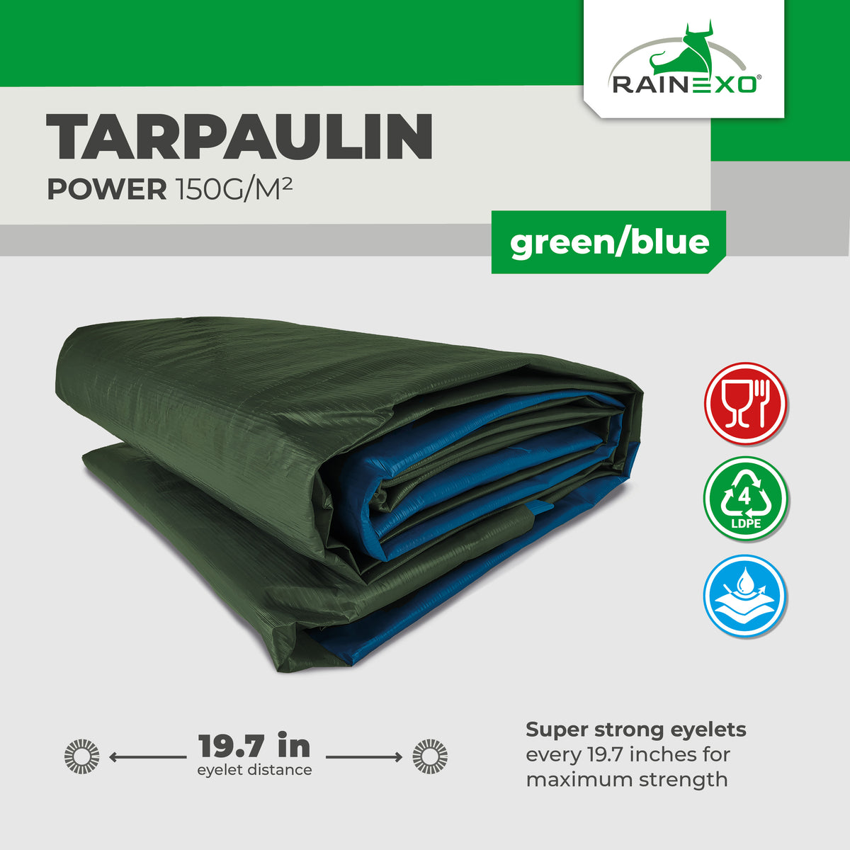 amplifon tarp Heavy Duty Green/Blue Tarp - "Rainexo" 150 GSM