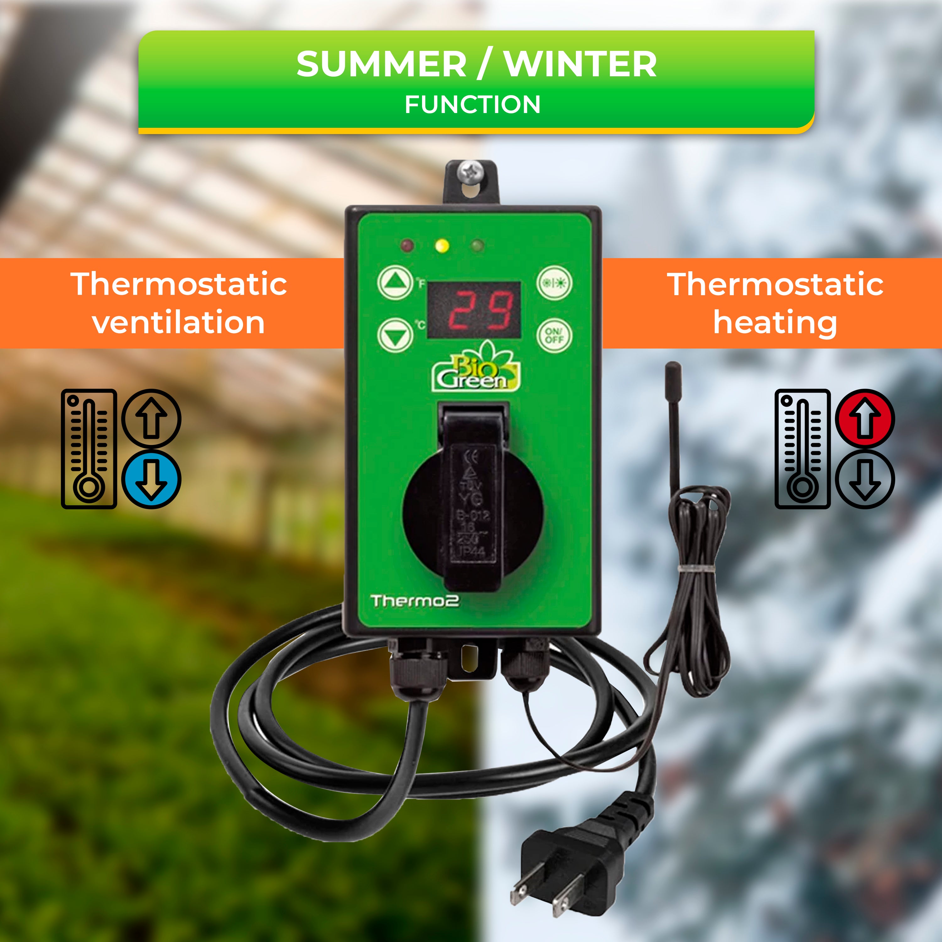 Bio Green TER2_US BioGreen TER2/US Thermo 2 Digital Greenhouse Thermostat  with Summer/Winter Function 2 Years Warrenty